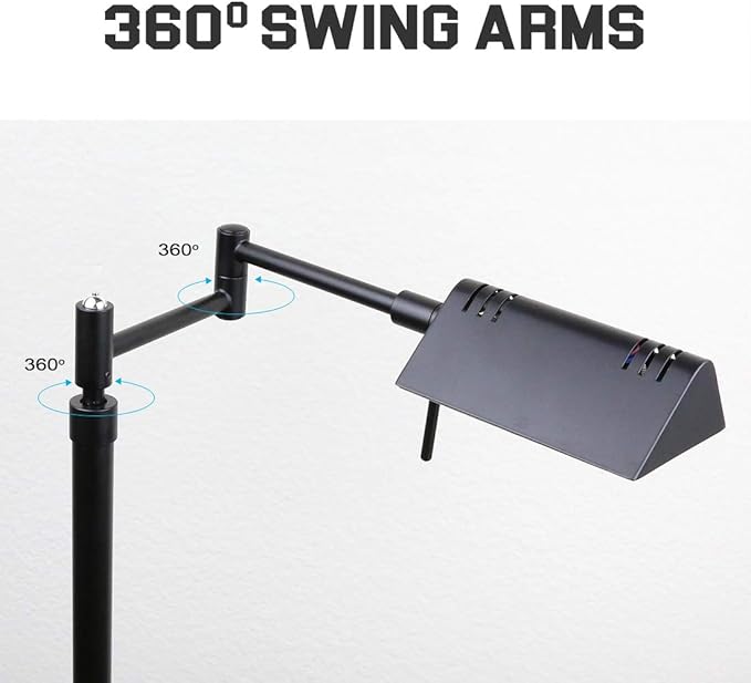 O’Bright Dimmable LED Pharmacy Floor Lamp, 12W LED, Full Range Dimming, 360 Degree Swing Arms, Adjustable Heights, Standing Lamp for Reading, Sewing, and Craft, ETL Listed (Black)