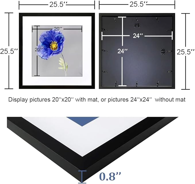 VNVNK 24x24 Frame Black, Perfect for 24x24 Inch Picture without Mat or 20x20 Inch Picture with Mat, Home Wall Decor Picture Frame-1 PCS