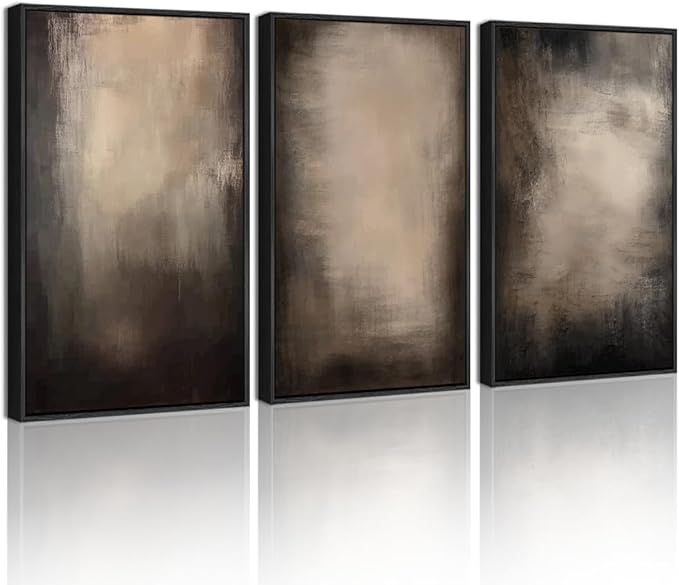 KUVIOKE Abstract Framed Wall Art Set Earthy in Deep Brown and Beige Tones Modern Art Decorative Home Decor 11x14in (Black Framed)