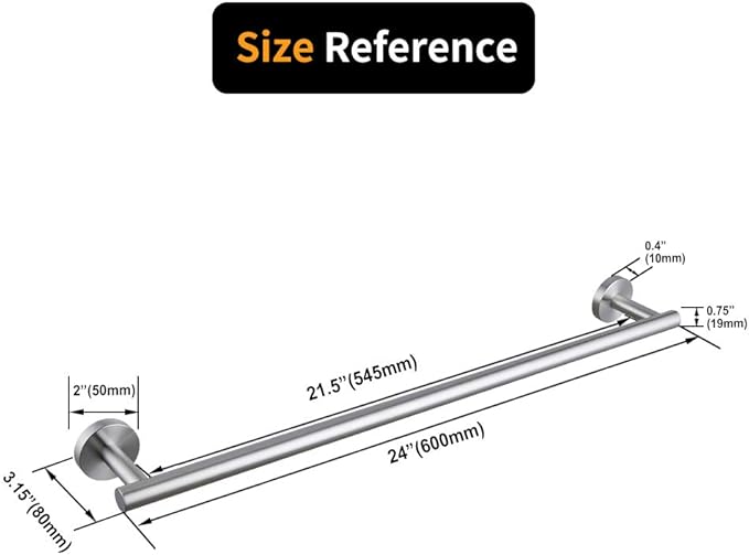 24-Inch Brushed Finish Bath Hand Towel Bar SUS 304 Stainless Steel Towel Rack Holder for Bathroom Wall Mount…