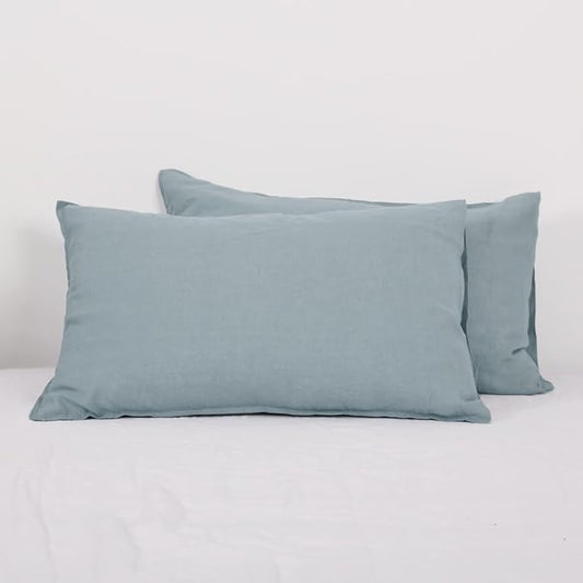 Simple&Opulence 100% Linen Pillowcases Basic Style Solid Color Set of 2, Queen Size Stone Washed Flax Pillow Cover Envelope Closure (20''x30'', Dusty Blue)