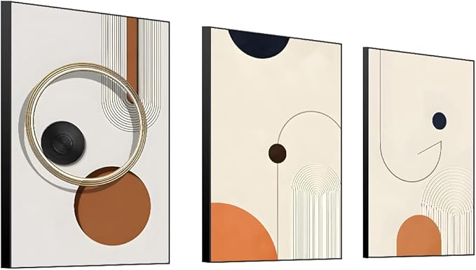 Framed Bright style Wall Art, Boho Wall Art Set of 3, Mid Century Modern Decor 16" x 24", Minimalist Black Beige Neutral Abstract Geometric Wall Decor Canvas Prints for Bedroom Living Room Bathroom