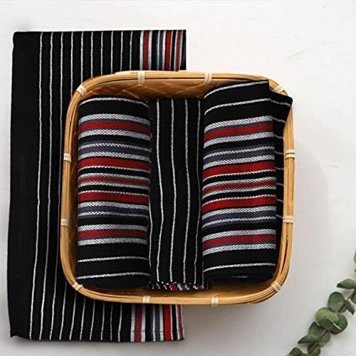 Urban Villa Kitchen Towels Waffle Stripes Dish Towels for Kitchen Black Color Set of 6 Kitchen Towels Highly Absorbent Cotton Over Sized 20X30 in with Mitered Corners Kitchen Hand Tea Towels