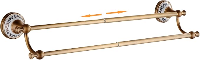 Antique Bronze Brass Double Towel Bar,Adjustable 15.5 to 27.5 Inch Bath Towel Bar Rack for Bathroom Towel Holder, Wall Mounted Bathroom Hardware Accessories,Porcelain Design