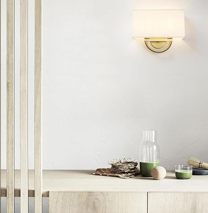 Industrial 2-Lights Wall Sconce Fixtures with White Textile Shade, Vintage Double Head Wall Light Lamps Decor for Hallway Bedroom Living Room Bathroom Corridor