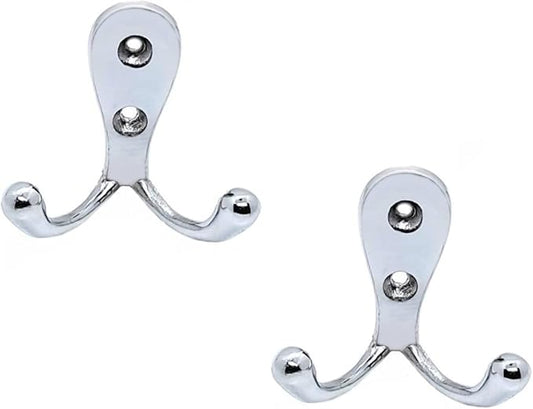 Multipurpose Hooks, Used to Hang Clothes, Bags, Coats, Curtain Hold Backs, Keys, Colour - Silver, Material - White Metal, Screws and Wallplugs Included, Pack of 10 Pieces