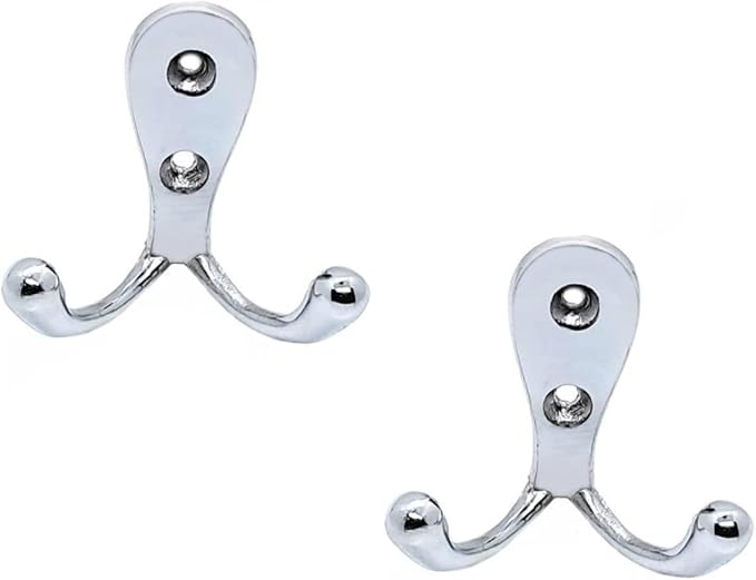 Multipurpose Hooks, Used to Hang Clothes, Bags, Coats, Curtain Hold Backs, Keys, Colour - Silver, Material - White Metal, Screws and Wallplugs Included, Pack of 4 Pieces