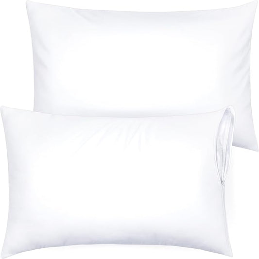 Ultra Soft Pillow Protectors with Zipper King Size - Set of 2 Breathable Pillow Covers - 100% Protection Against Stains, Dust & Dirt - Machine Washable (White)