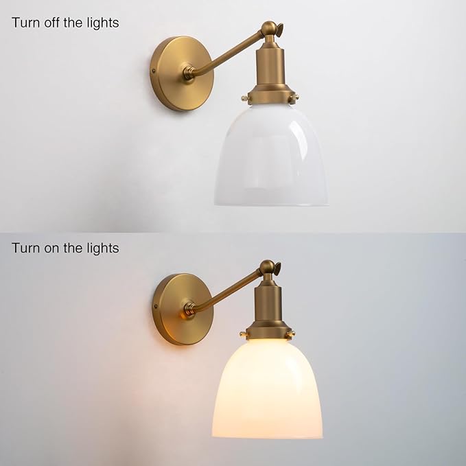 PERMO Industrial Vintage Slope Pole Wall Mount Single Sconce with 6.7" Oval Dome Milk White Glass Shade Wall Sconce Light Lamp Fixture