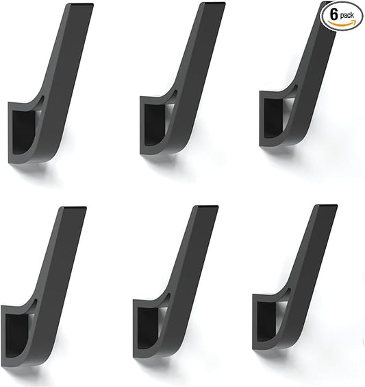 Coat Rack Hooks Wall Mounted Hold 50 lbs, Black 6Packs, Bath Towel Rope Large Hooks for Kitchen, Door, Cabinet, Bathroom, Foyers, Hallways, and Bedrooms