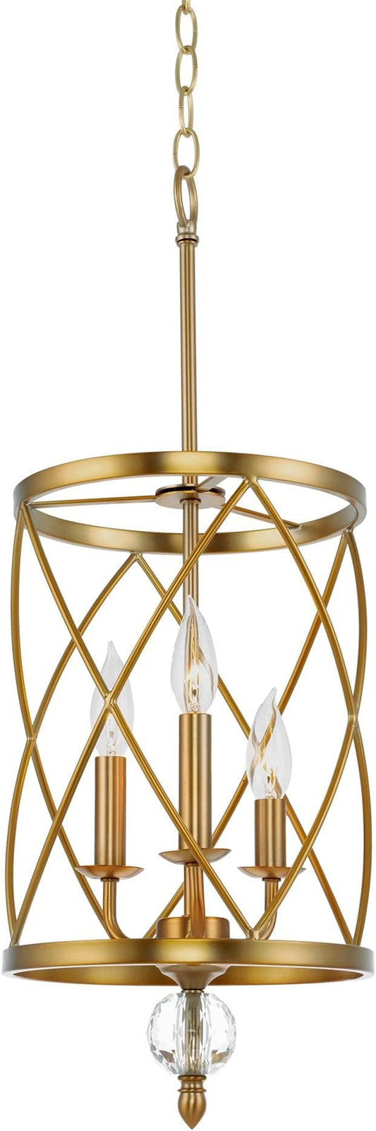 Kira Home Eleanor 26.5" Traditional 3-Light Chandelier, Cylinder Foyer Pendant Light, Adjustable Height, Warm Brass Finish