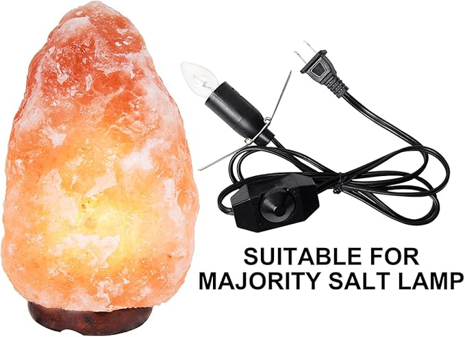 Salt Lamp Cord Replacement 2-Pack with Dimmer Switch 5 feet Lamp Cord and 8-Pack Halogen Salt Lamp Bulbs(15 Watts)