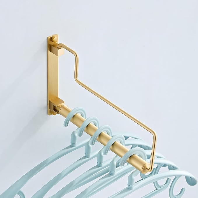 NEWRAIN Clothes Drying Rack, Laundry Racks for Drying Clothes, Wall Mounted Swing Arm Clothes Hanger for Laundry Room, Garage, Indoor & Outdoor Use,Brushed Gold