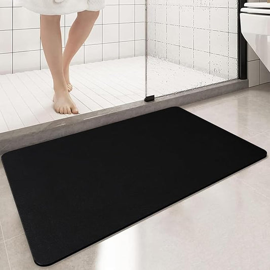 Large Bathroom Rugs Diatomaceous Earth Bath mat Super Absorbent Quick Dry Non Slip Bath Mat Thin Bathroom Floor Mats Fit Under Door-Shower Rug for in Front of Bathtub Shower, Black, 19.6"x31.5"