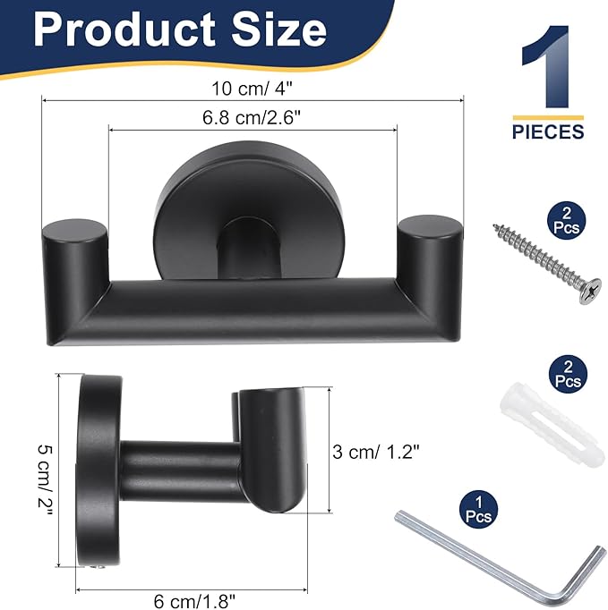 uxcell Double Towel Hook, Stainless Steel Coat Hook, Wall Mount Robe Hooks Hand Towel Hanger for Bathroom Kitchen Living Room, Black
