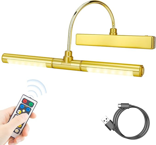 LUXSWAY Picture Lights for Paintings,Art Light,Dimmable Preset Timer Off Display Light for Portrait,Dart Board,Gallery,Showroom-Gold Color