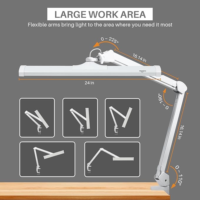 LED Architect Desk Lamp with Clamp, Metal Swing Arm 2300 Lumens Dimming Office Table Lamp for Task Work Drafting Reading Desktop, 180PCS Bright LEDs, 30W Workbench Lamp(White)