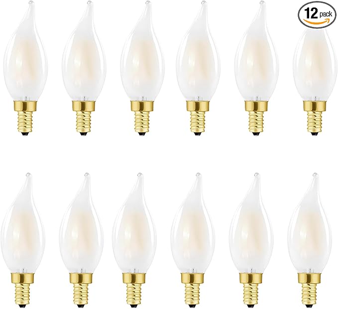 E12 Candelabra LED Bulb 40w, Frosted LED Chandelier Light Bulbs,4W Equal 40W,Type B 2700k Warm White,400LM,AC120V, Flame Tip,Dimmable for Ceiling Fan,Dining Room,Kitchen Fixture (12 Pack)