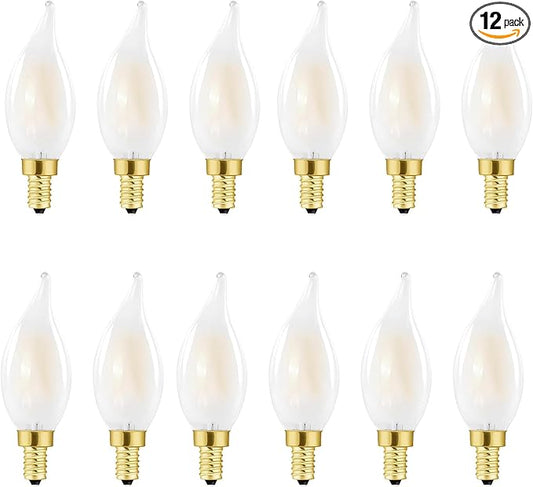 E12 Candelabra LED Bulb 40w, Frosted LED Chandelier Light Bulbs,4W Equal 40W,Type B 2700k Warm White,400LM,AC120V, Flame Tip,Dimmable for Ceiling Fan,Dining Room,Kitchen Fixture (12 Pack)