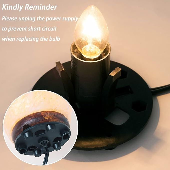 Himalayan Salt Lamp Cord Replacement with Dimmer Switch(2-Pack) and E12 Halogen Salt Lamp Bulbs(6-Pack)