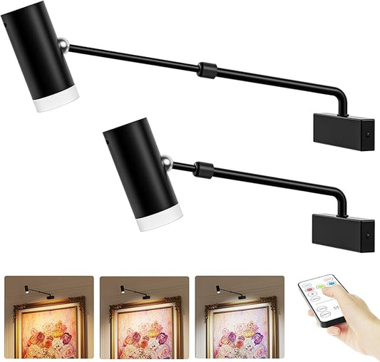 PESUTEN Battery Operated Picture Light, Adjustable Length Wireless Art Light for Paintings CCT Dimmable Rechargeable Picture Light with Remote Control for Gallery Reading Dartboard Bathroom 2PCS