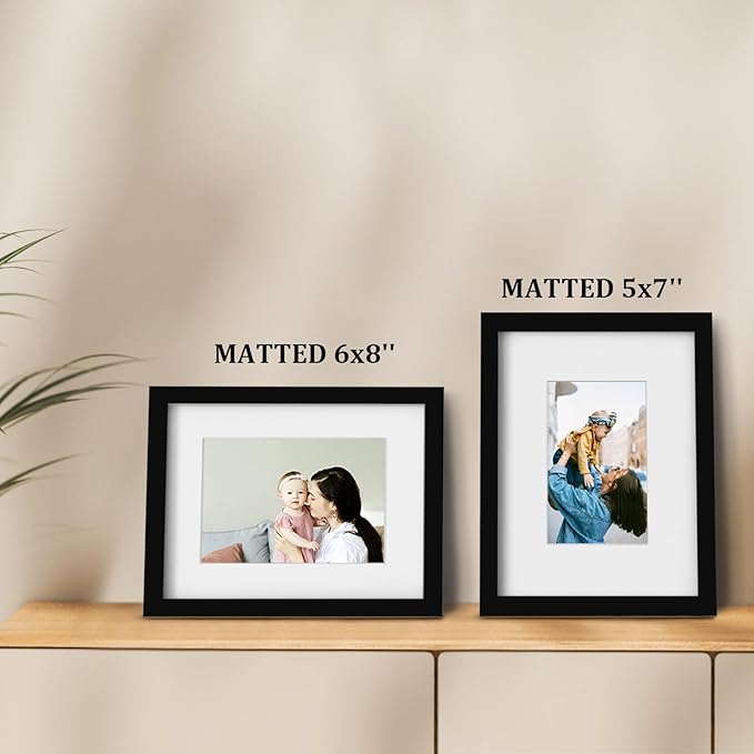 Egofine 9x12 Picture Frames 4PCS Covered by Plexiglass, Wood Frames for Pictures 5x7/6x8 with Mat or 9x12 without Mat, Tabletop and Wall Mounting Display, Black with Texture