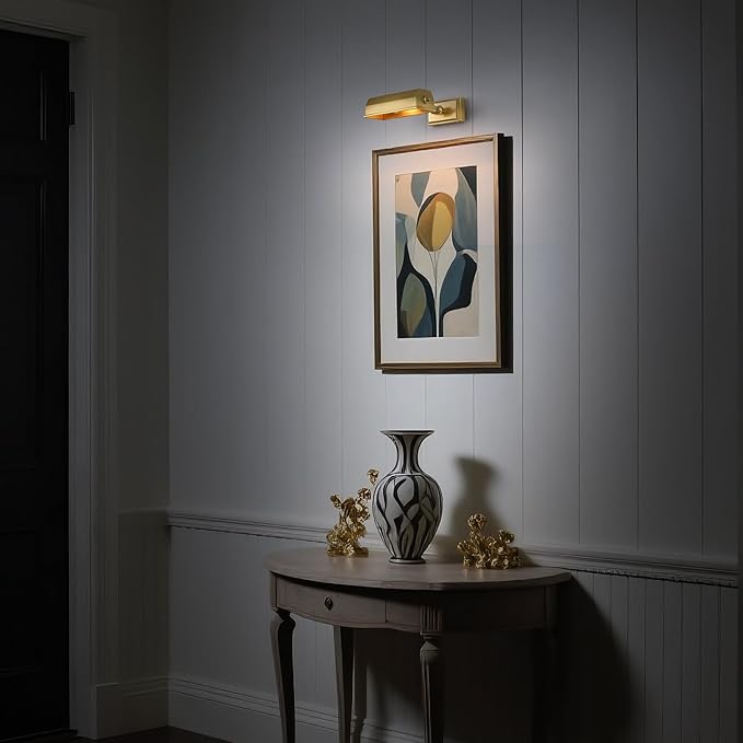 Picture Lights for Wall Hardwired, 8" Brass Picture Light, Brush Gold Art Light, 2700k Dimmable Gallery Lights, Vintage Wall Picture Light Painting Light for Artwork Poster Portrait Display