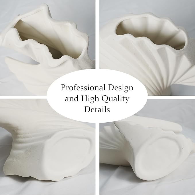 Sector Vase, Set of 2 - Minimalist Nordic, White Ceramic Sector Vase Vase Decor | Table Centerpiece, Olive Plant, Wedding, Living Room, Bookshelf, Office, Modern Home, Entryway, Console