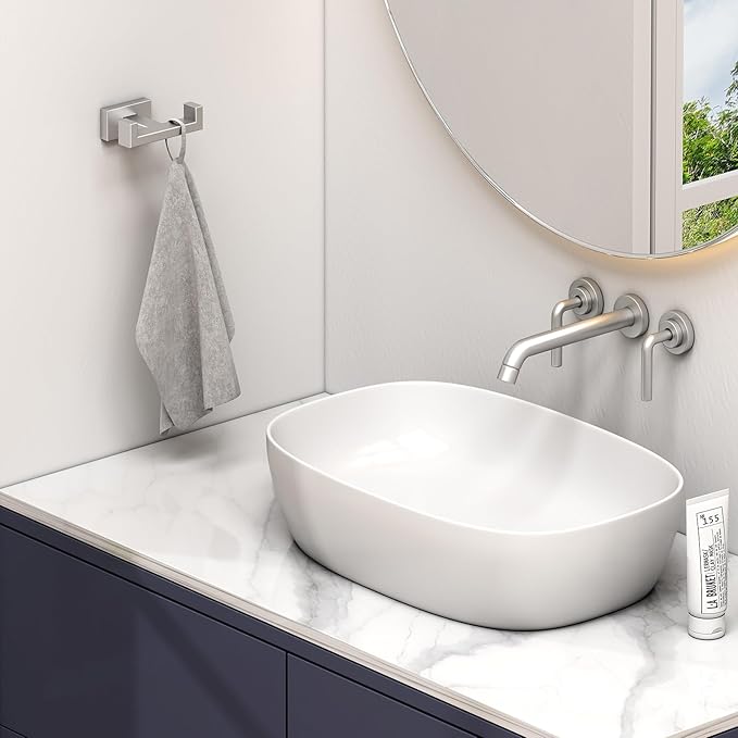 Angle Simple Bathroom Double Hook 2 PCS, SUS304 Stainless Steel Hand Towel Holder, Bath Towel Hanger, Modern Robe Hook for Wall, Brushed Nickel