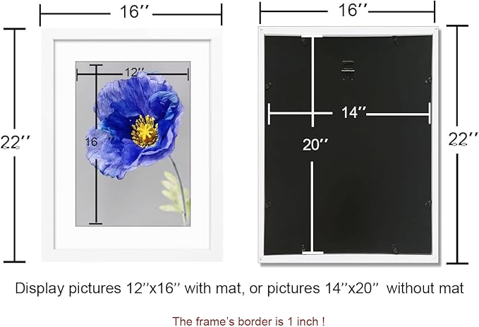 VNVNK 14x20 Frame White, Perfect for 14x20 Inch Picture without Mat or 12x16 Inch Picture with Mat, Home Wall Decor Picture Frame-1 PCS