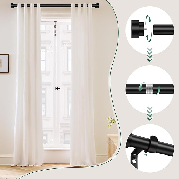 HEI! DEAR 2 Pack Black Curtain Rods 48 to 84 Inch(4-7FT),1 Inch Heavy Duty Curtain Rods,Adjustable Curtain Rod Set,Modern Decorative Drapery Rods,Telescoping Window Curtains Rods 36-88",Matte Black