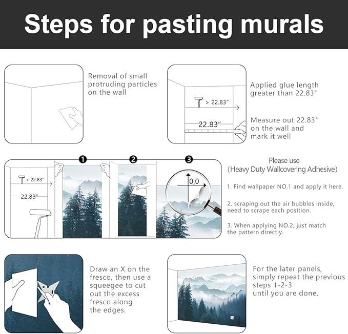 -Foggy Forest Pine Scenery Fabric Wallpaper Living Room Bedroom Bathroom Mountain Wall Mural- 91"x65"（ not Peel and Stick）