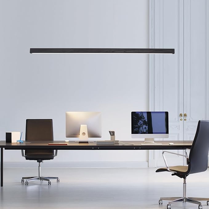47" Black Linear Pendant Light Wooden Led Linear Pendant Light Fixtures Ceiling Hanging Dimmable Pendant Lights for Dining Room Kitchen Island Pool Table Lights Black Wood Finish