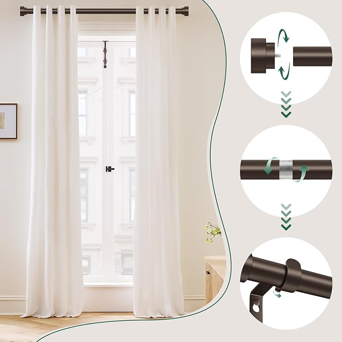 HEI! DEAR Bronze Curtain Rods 48 to 84Inch(4-7FT),1 Inch Heavy DutyAdjustable Curtain Rod Set,Modern Decorative Drapery Rods,Telescoping Single Window Curtain Rod 36-88",Antique Bronze