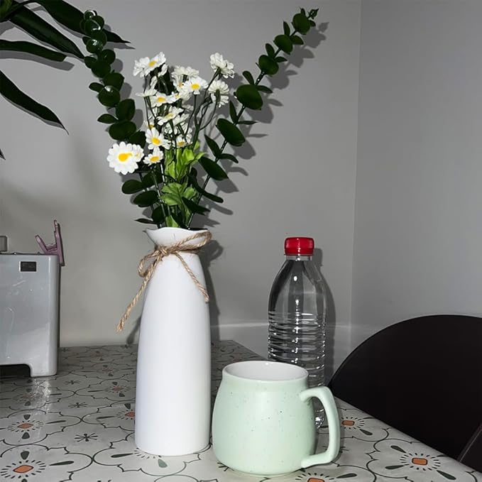 White Ceramic Vase-Flower Vase Dried Flower Vase for Modern Home Decor, Fit for Foyer Living Room Fireplace Bedroom Kitchen,Decent Gift, 8.27" H