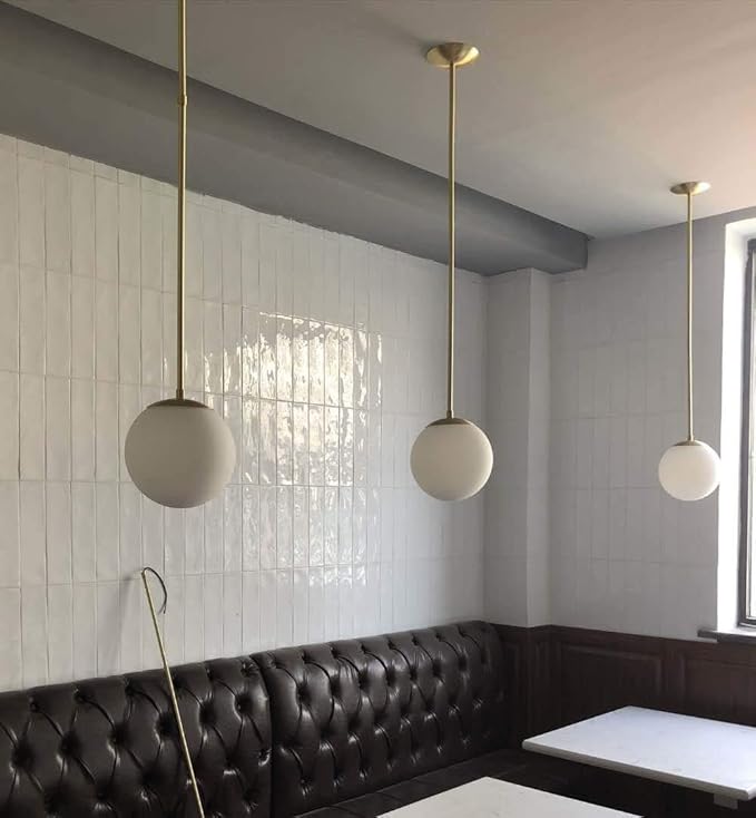 Globe Pendant, Matte White Glass with Brass Finish, One Light Pendant Hanging Modern Light Fixture (25cm/ 10inch Lampshade)