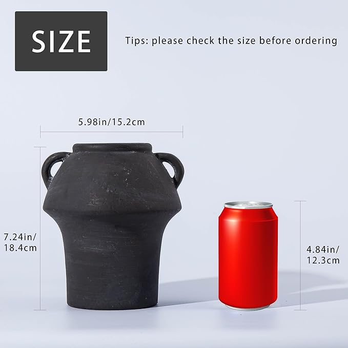 Terracotta Vases, 7 Inch Ceramic Rustic Vase, Vases with Handle for Flower, Vintage Pottery Vases Home Decor, Christmas Decorative Farmhouse Vase for Shelf Decor, Farmhouse, Table, Lyeec