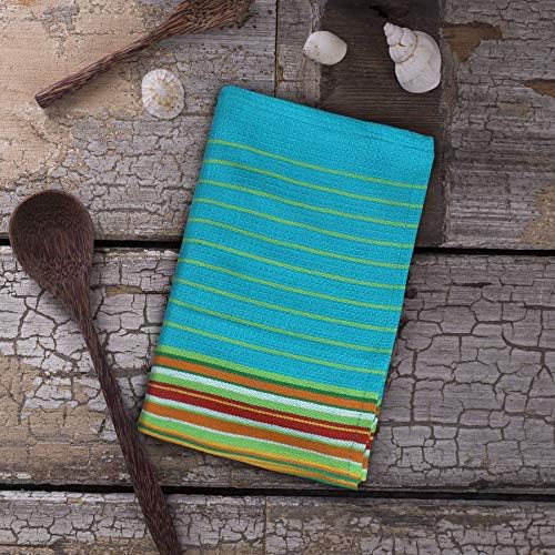 Urban Villa Kitchen Towels Waffle Stripes Dish Towels for Kitchen Azure Color Set of 6 Kitchen Towels Highly Absorbent Cotton Over Sized 20X30 in with Mitered Corners Kitchen Hand Tea Towels