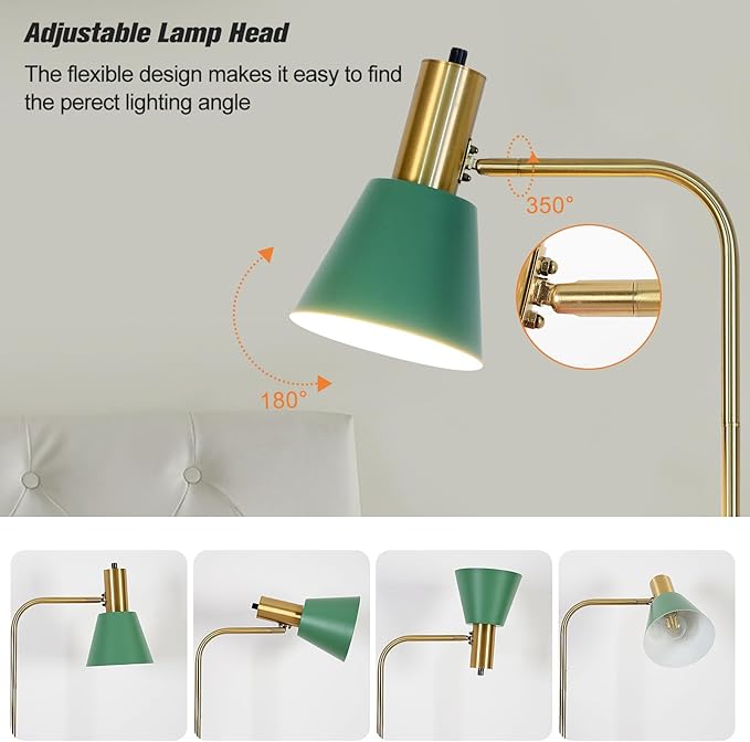 Hsyile Contemporary Modern Creative Floor Lamp with a Table,Suitable for Living Room,Den,Office,Bedroom - Standing Lamp Tall Floor Lamp - Brushed Brass Finish and Green Lampshade