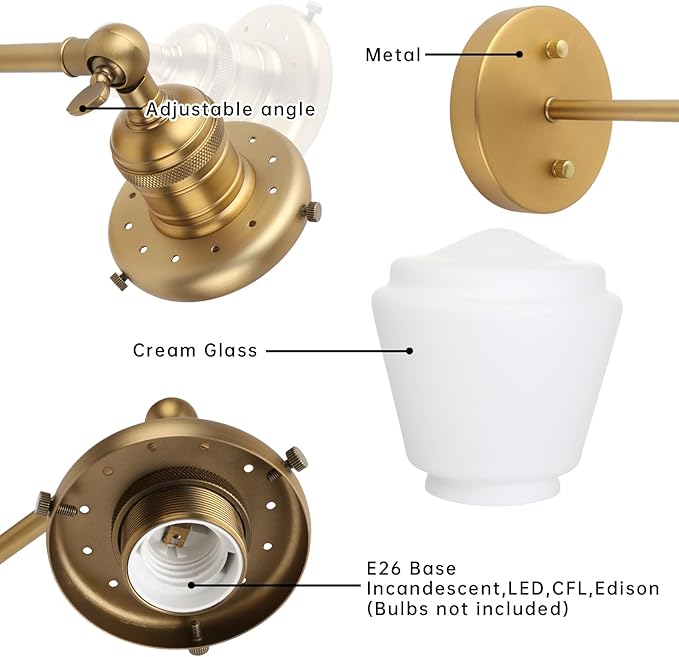 1-Light Vintage Wall Sconce Light Fixture with Milk White Glass Shade, Industrial Indoor Wall Lamp for Living Room Bedroom Bathroom Over Kitchen Sink