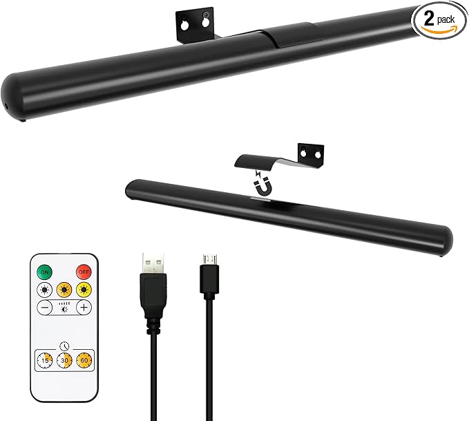 Wireless Led Picture Lights for Wall Art 2Pack 16inch Rechargeable Painting Light with Remote ,Battery Picture Lights for Art Painting Gallery Full Metal Display Light for Portait Dartboard 300lm