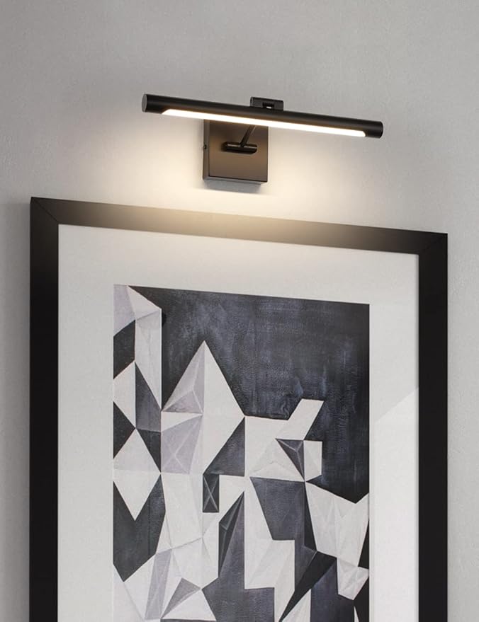 Joosenhouse LED Picture Light Fixtures 16.53" Inches Long Modern Black Wall Lamps with Rotatable Lighting Tube Picture Frame Lights for Paintings 9W(50W Eqv.) Hardwired Connection 3000K