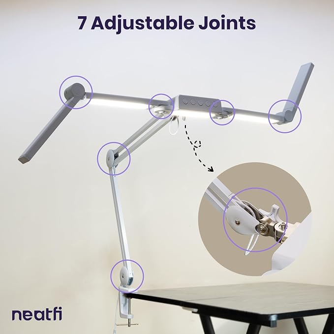 (New Model) Neatfi 3,000 Lumens LED Desk Lamp, Dimmable Light with 360 SMD LEDs, 30W, CRI 95, Adjustable Color Temperature, Task Lamp for Home, Office, and Workbench (CCT with Clamp, White, 44 Inches)