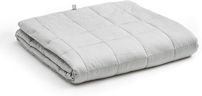 YnM 25lbs Weighted Blanket for Adults, Cotton Heavy Bed Throw Blanket with Cooling Glass Beads for All Season Use, Ideal for One Person of 240lbs (60x80 Inches, Queen Bed, Light Grey)