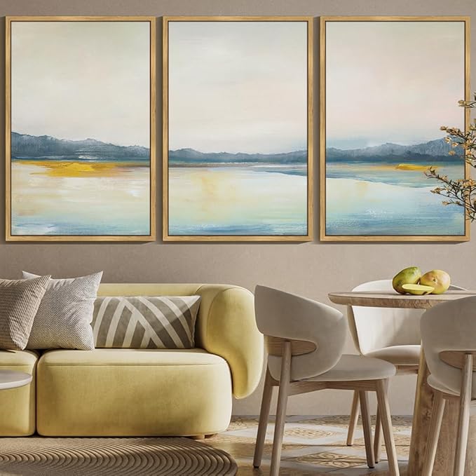 KUVIOKE Abstract Landscape Framed Wall Art Minimalist Neutral Illustrations Modern Art Decorative Nordic Home Decor 24x36in (Natural Framed)