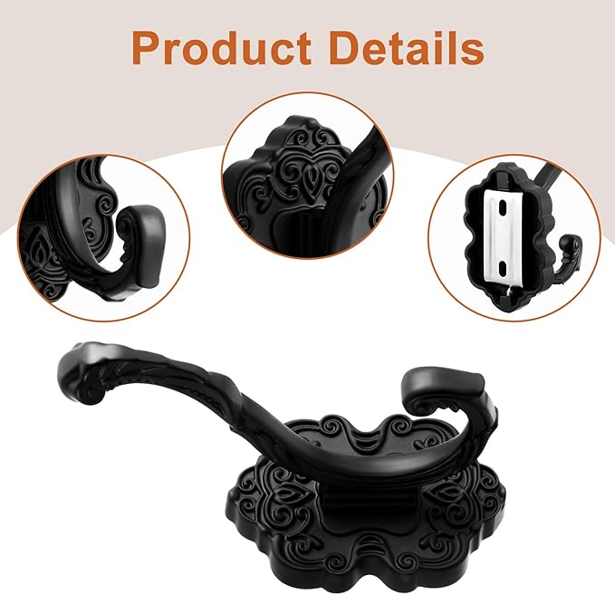 Zonon Vintage Coat Hooks Antique Wall Hooks Towel Hook for Hanging Purse Hat Keys Clothes Curtain Unique Heavy Duty Bathroom Hook for Wall(4 Pcs,Black)