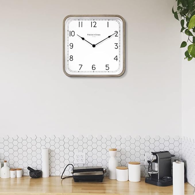 Presentime & Co. 16" Anton Modern Farmhouse Square Clock, Silent No Ticking, Wall Art and Timepiece for Home Decoration/Wall Décor, Light Gray Oak Color