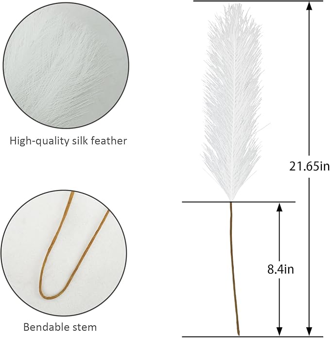 50pcs White Faux Pampas Grass Decor, 21.6" Short Artificial Pompous Grass Floral Fake Pompas Grass Branches Vase Filler Flower Arrangement for Home Wedding Boho Decor