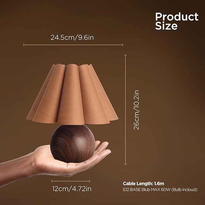 KUNJOULAM Cute Small Table Lamp, Modern Bedside Nightstand Lamp with Coffee Fabric Lampshade, Metal Base for Bedroom Home Office Decor (Without Buld)