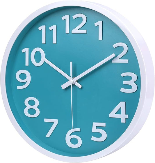 10 Inch Wall Clock Silent Non-Ticking, Big Numbers Easy to Read,Battery Operated Round Quartz Analog Clock for Kitchen Bathroom Classroom Kids Bedroom Wall Decor,Coastal Beach Theme (Aqua)